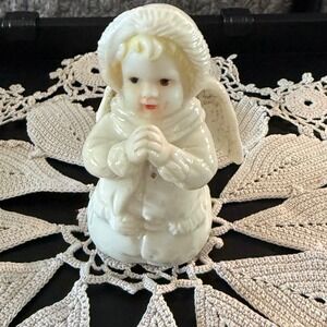 Vintage Grandeur Noel Porcelain Winter Angel Figurine Praying on Knees 3"